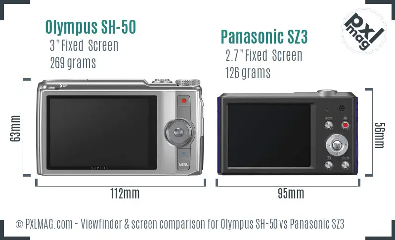 Olympus SH-50 vs Panasonic SZ3 Screen and Viewfinder comparison