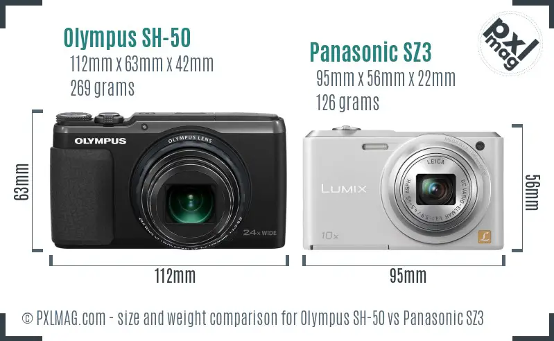 Olympus SH-50 vs Panasonic SZ3 size comparison