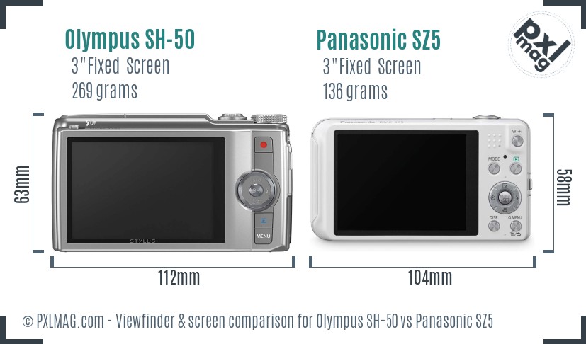 Olympus SH-50 vs Panasonic SZ5 Screen and Viewfinder comparison