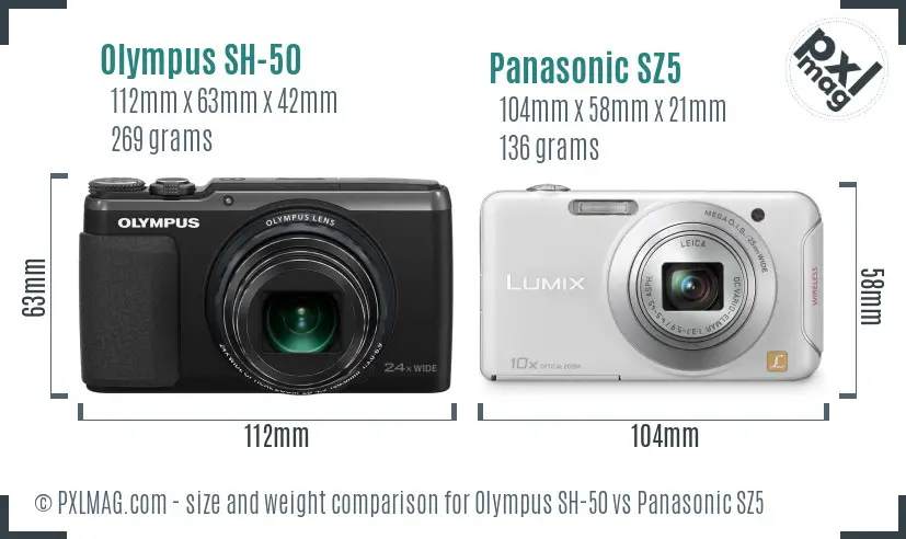 Olympus SH-50 vs Panasonic SZ5 size comparison