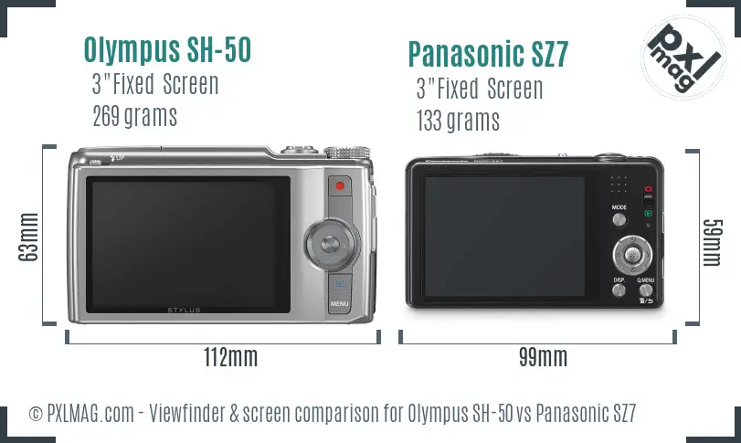 Olympus SH-50 vs Panasonic SZ7 Screen and Viewfinder comparison