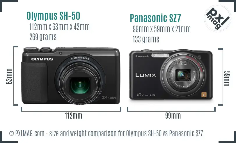 Olympus SH-50 vs Panasonic SZ7 size comparison