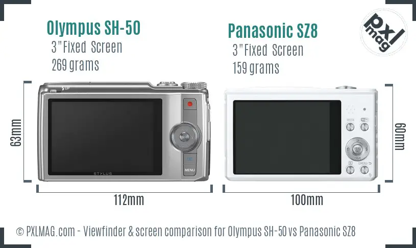 Olympus SH-50 vs Panasonic SZ8 Screen and Viewfinder comparison