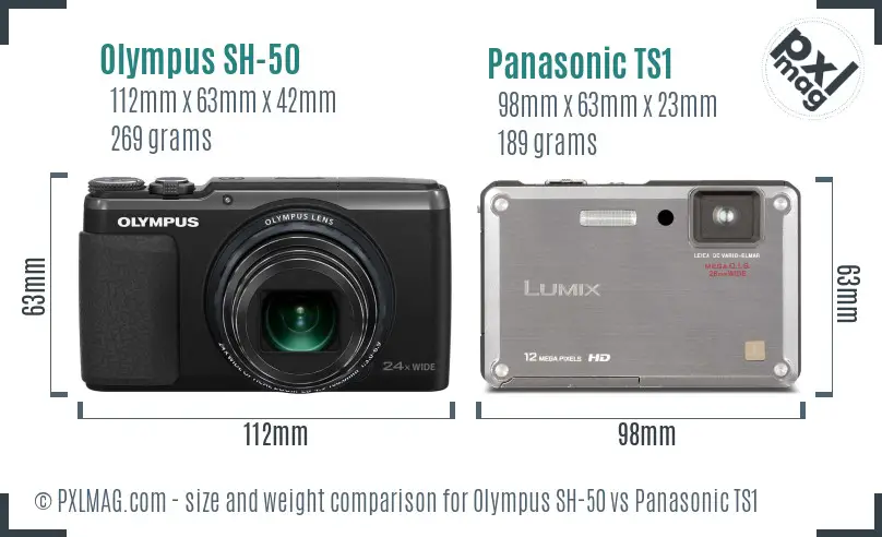 Olympus SH-50 vs Panasonic TS1 size comparison