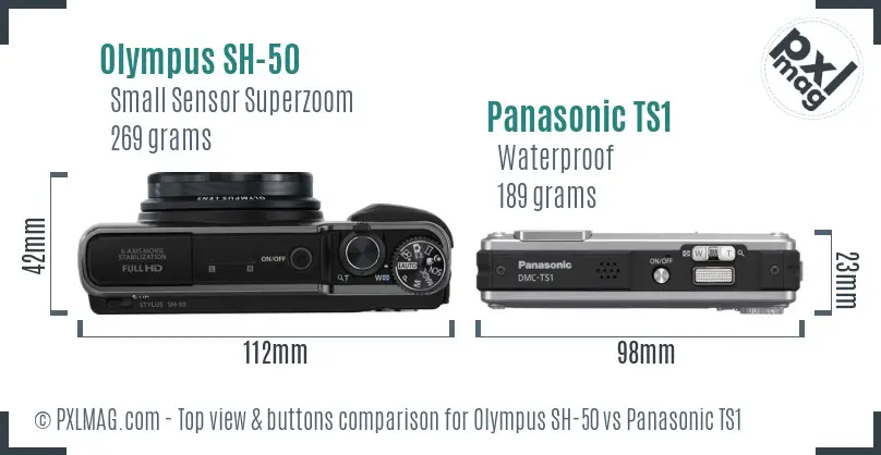 Olympus SH-50 vs Panasonic TS1 top view buttons comparison