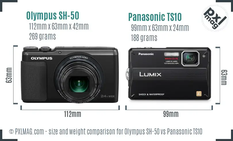 Olympus SH-50 vs Panasonic TS10 size comparison