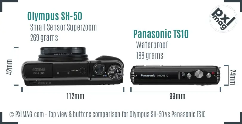 Olympus SH-50 vs Panasonic TS10 top view buttons comparison