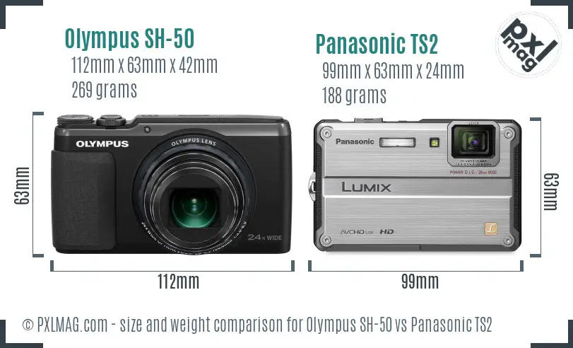 Olympus SH-50 vs Panasonic TS2 size comparison
