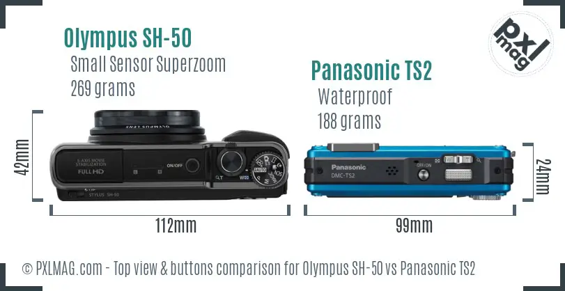 Olympus SH-50 vs Panasonic TS2 top view buttons comparison