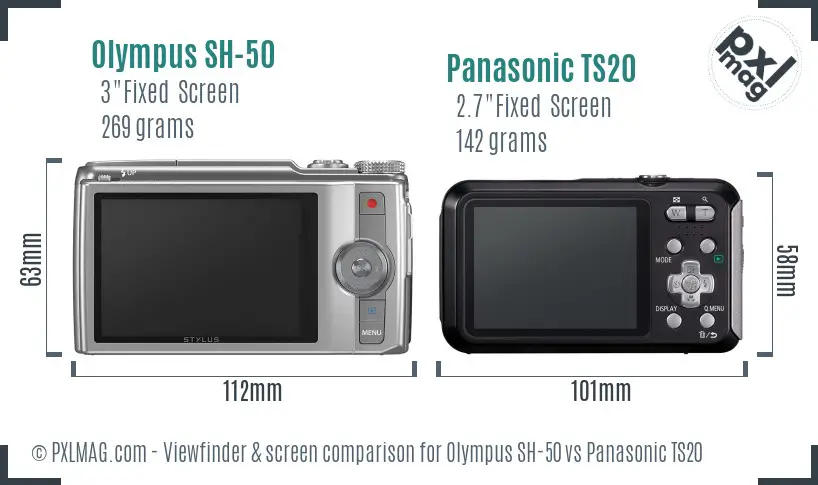Olympus SH-50 vs Panasonic TS20 Screen and Viewfinder comparison