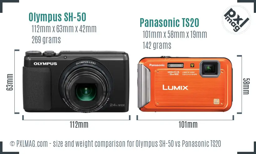 Olympus SH-50 vs Panasonic TS20 size comparison