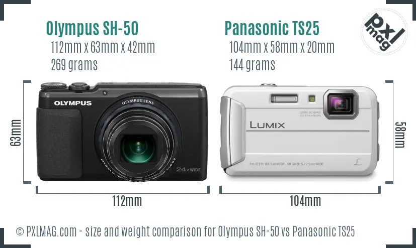Olympus SH-50 vs Panasonic TS25 size comparison