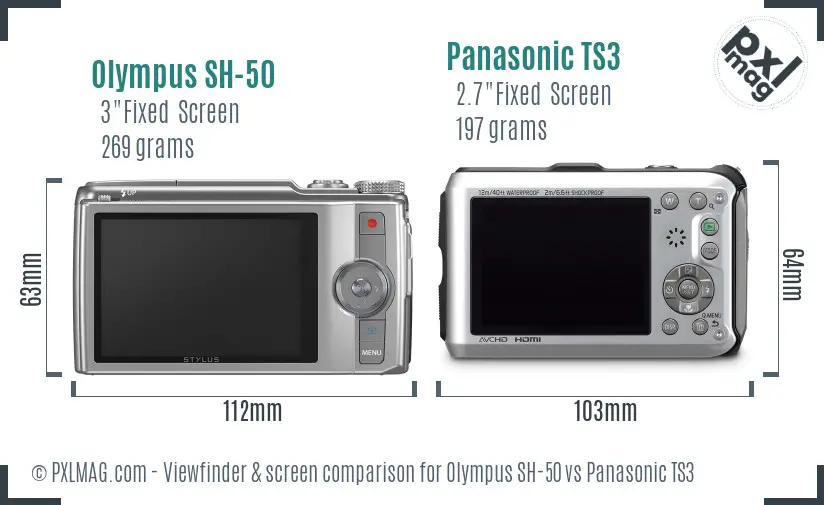 Olympus SH-50 vs Panasonic TS3 Screen and Viewfinder comparison