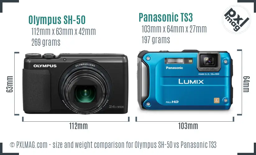 Olympus SH-50 vs Panasonic TS3 size comparison