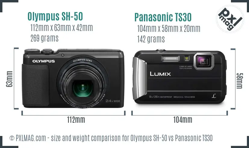 Olympus SH-50 vs Panasonic TS30 size comparison