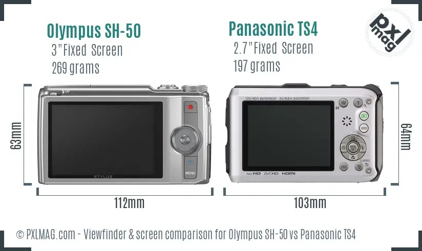 Olympus SH-50 vs Panasonic TS4 Screen and Viewfinder comparison
