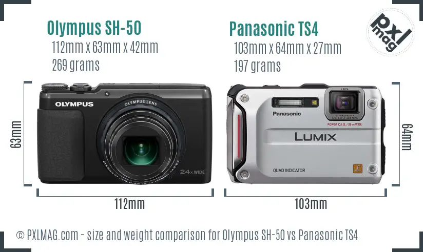 Olympus SH-50 vs Panasonic TS4 size comparison