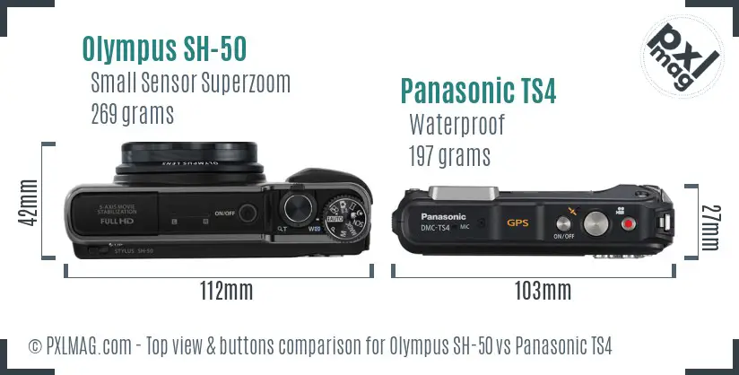 Olympus SH-50 vs Panasonic TS4 top view buttons comparison