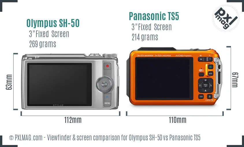 Olympus SH-50 vs Panasonic TS5 Screen and Viewfinder comparison