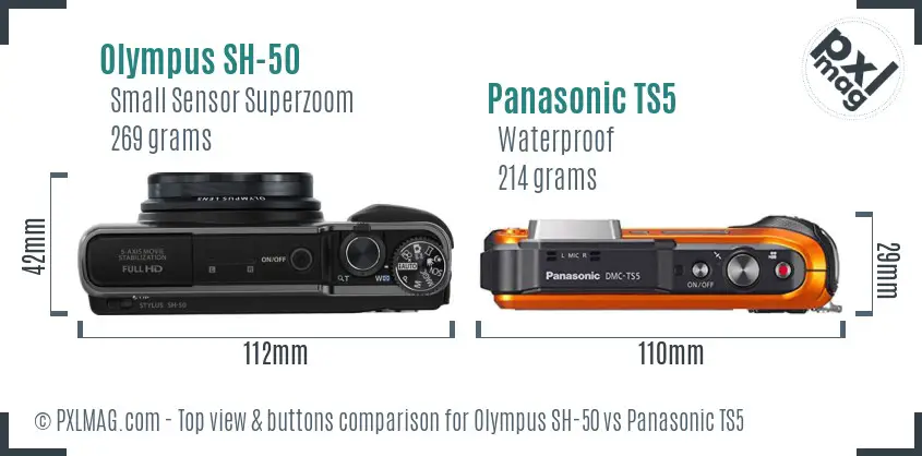 Olympus SH-50 vs Panasonic TS5 top view buttons comparison