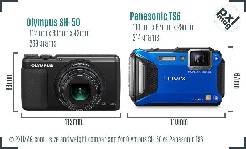 Olympus SH-50 vs Panasonic TS6 size comparison