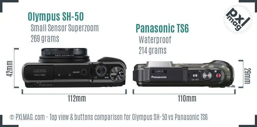Olympus SH-50 vs Panasonic TS6 top view buttons comparison
