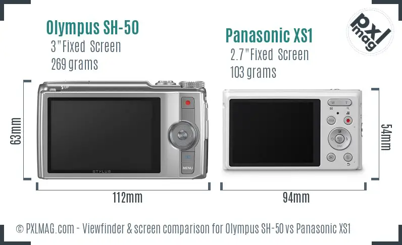 Olympus SH-50 vs Panasonic XS1 Screen and Viewfinder comparison