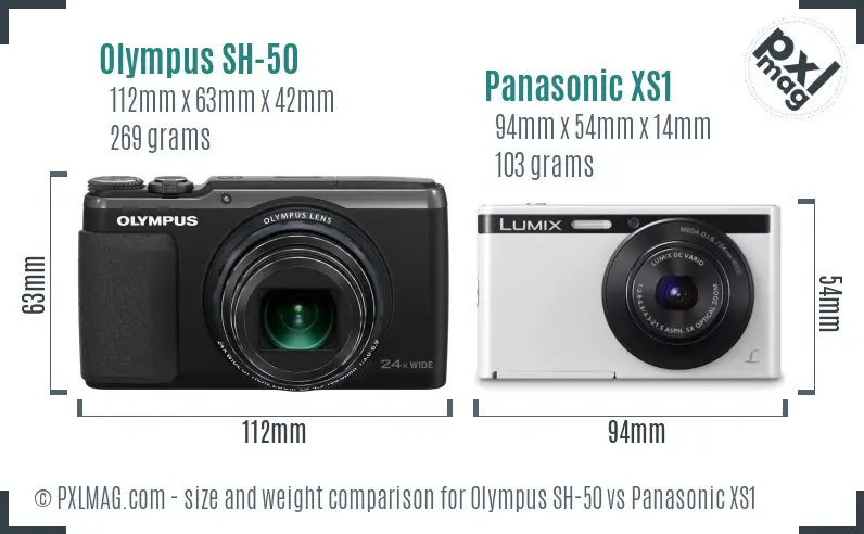 Olympus SH-50 vs Panasonic XS1 size comparison