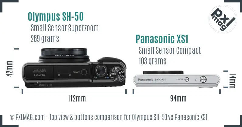 Olympus SH-50 vs Panasonic XS1 top view buttons comparison