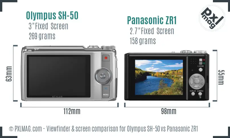 Olympus SH-50 vs Panasonic ZR1 Screen and Viewfinder comparison