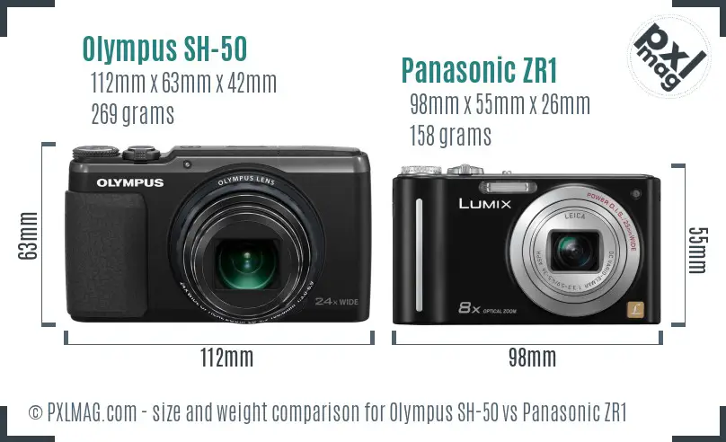 Olympus SH-50 vs Panasonic ZR1 size comparison
