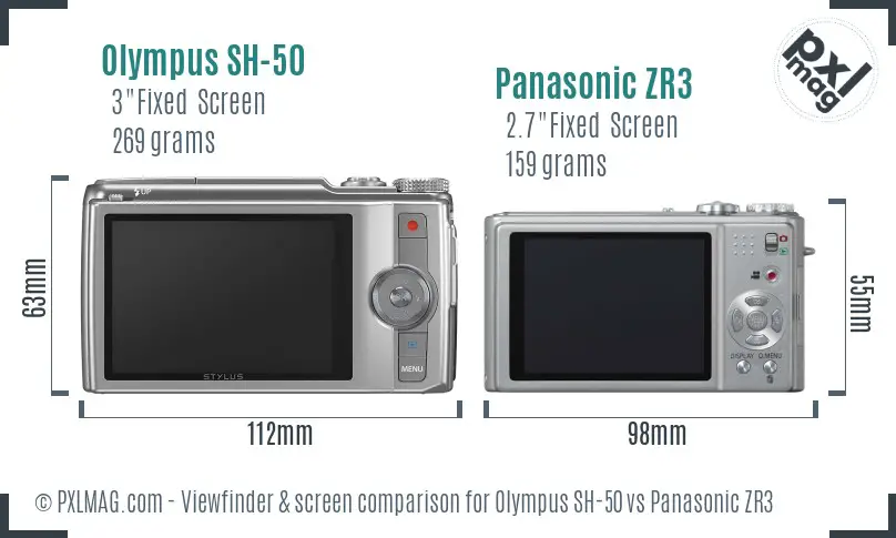 Olympus SH-50 vs Panasonic ZR3 Screen and Viewfinder comparison