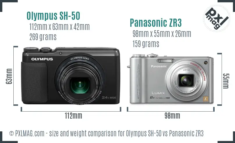 Olympus SH-50 vs Panasonic ZR3 size comparison