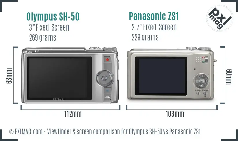 Olympus SH-50 vs Panasonic ZS1 Screen and Viewfinder comparison