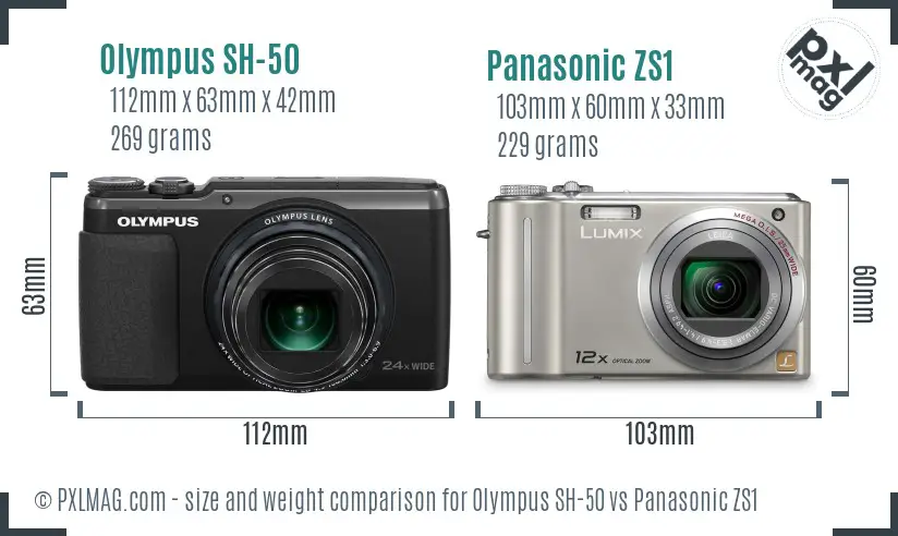 Olympus SH-50 vs Panasonic ZS1 size comparison