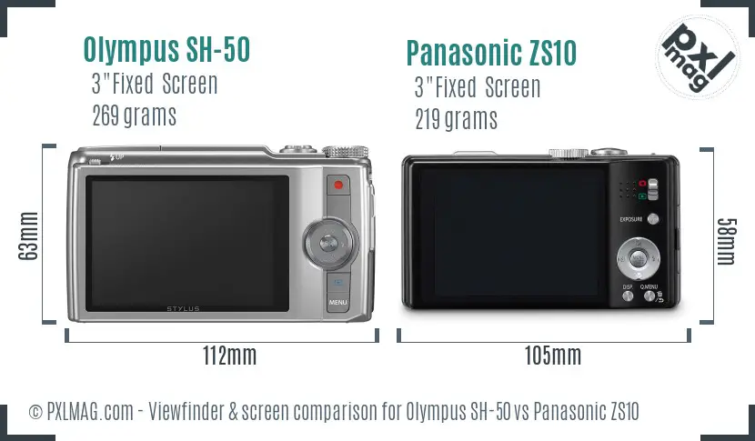 Olympus SH-50 vs Panasonic ZS10 Screen and Viewfinder comparison
