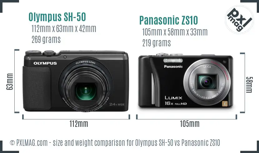 Olympus SH-50 vs Panasonic ZS10 size comparison