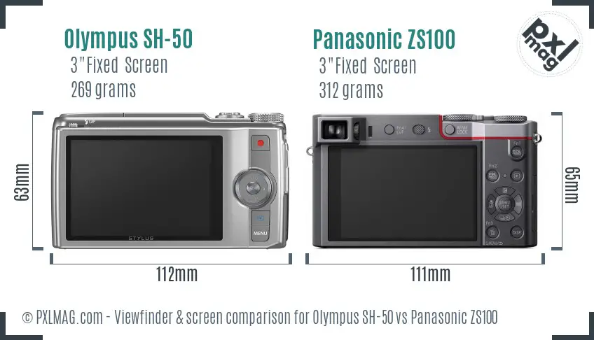 Olympus SH-50 vs Panasonic ZS100 Screen and Viewfinder comparison