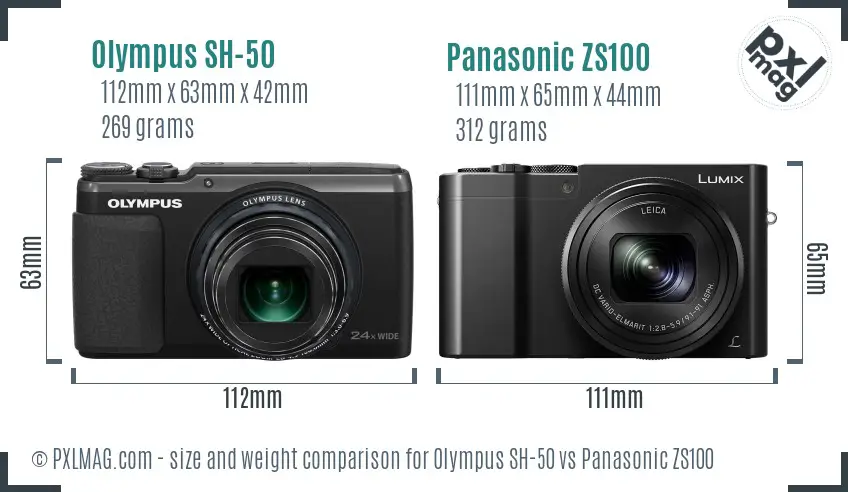 Olympus SH-50 vs Panasonic ZS100 size comparison