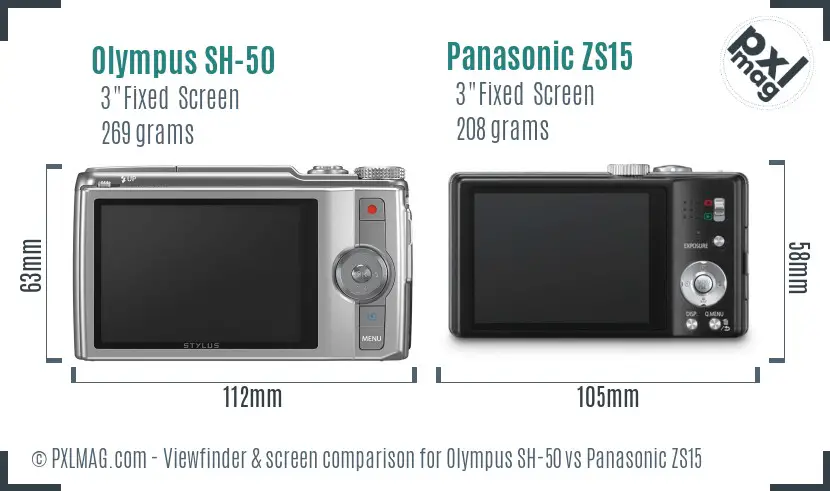 Olympus SH-50 vs Panasonic ZS15 Screen and Viewfinder comparison