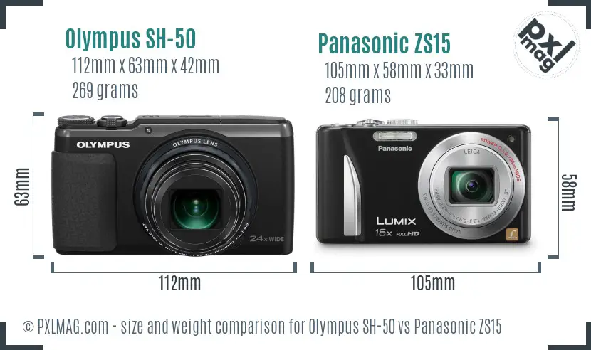 Olympus SH-50 vs Panasonic ZS15 size comparison