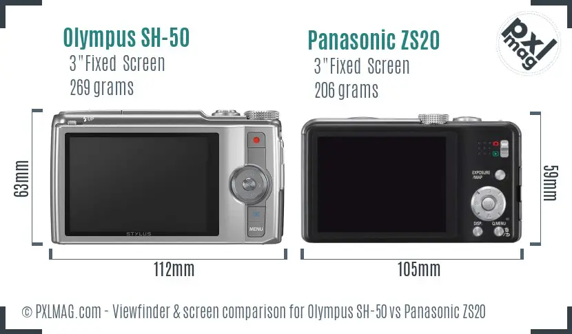 Olympus SH-50 vs Panasonic ZS20 Screen and Viewfinder comparison