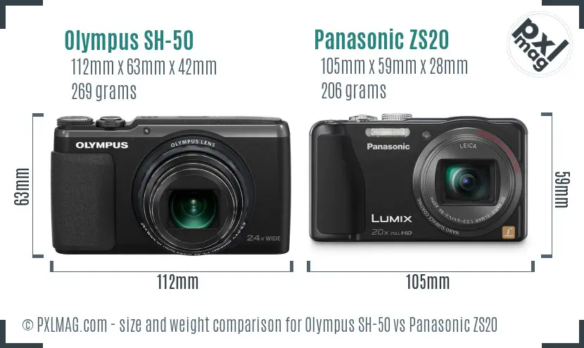 Olympus SH-50 vs Panasonic ZS20 size comparison