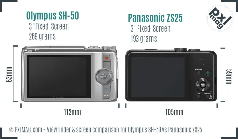 Olympus SH-50 vs Panasonic ZS25 Screen and Viewfinder comparison