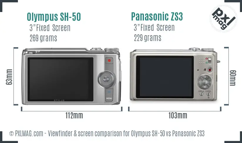 Olympus SH-50 vs Panasonic ZS3 Screen and Viewfinder comparison