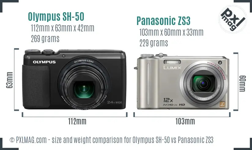 Olympus SH-50 vs Panasonic ZS3 size comparison
