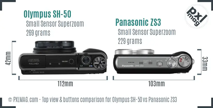 Olympus SH-50 vs Panasonic ZS3 top view buttons comparison