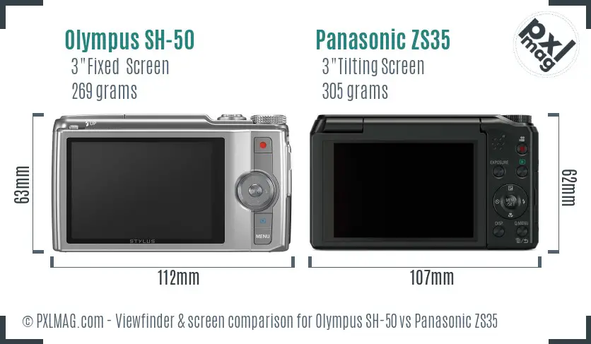 Olympus SH-50 vs Panasonic ZS35 Screen and Viewfinder comparison