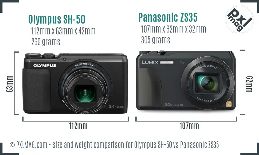 Olympus SH-50 vs Panasonic ZS35 size comparison