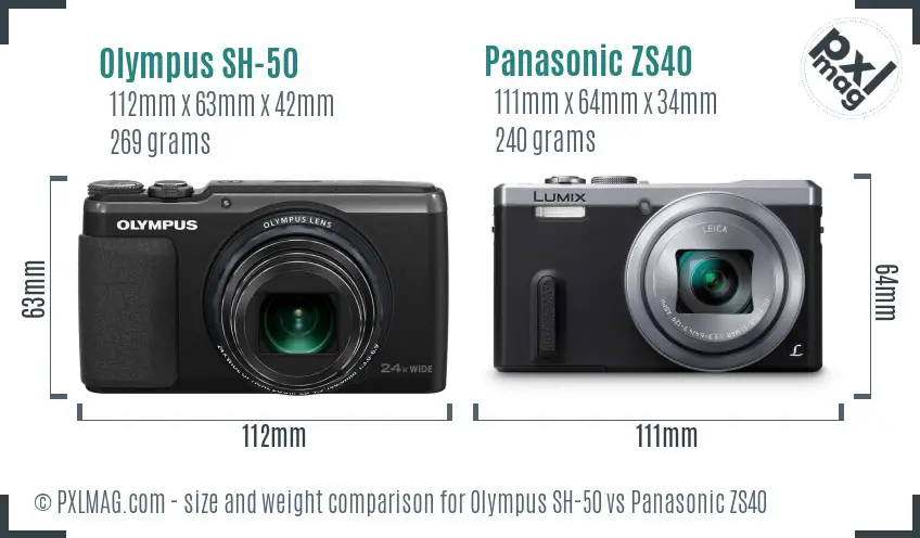Olympus SH-50 vs Panasonic ZS40 size comparison